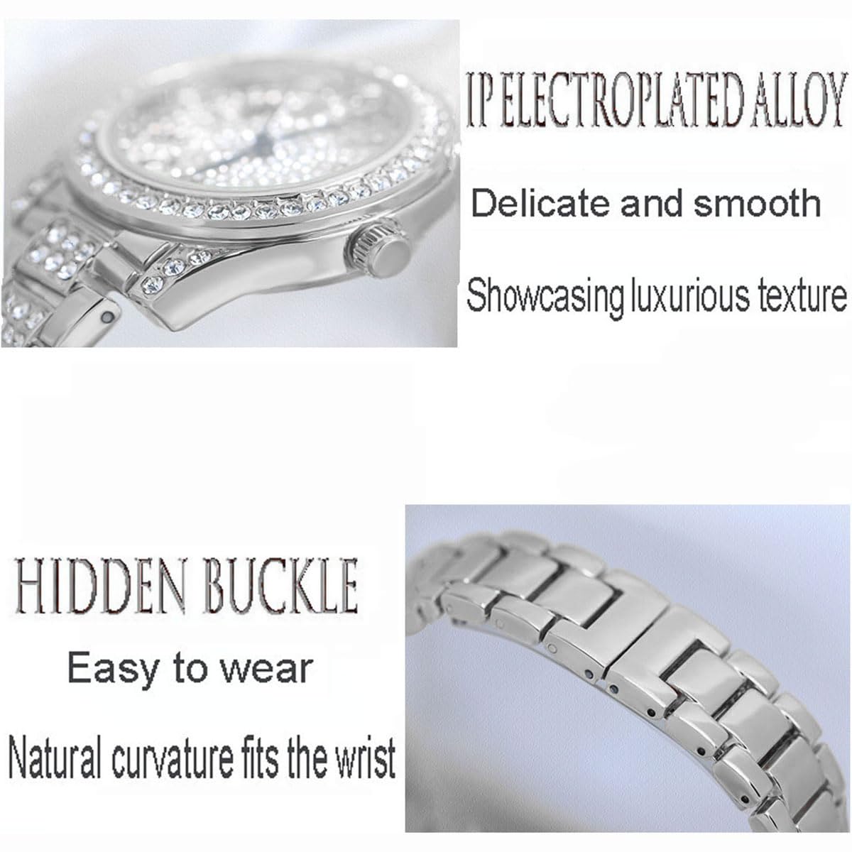 ADSBIAOYE Relojes de oro para mujer, reloj de pulsera de diamantes de lujo, fácil de leer, analógico, impermeable, con correa de acero inoxidable