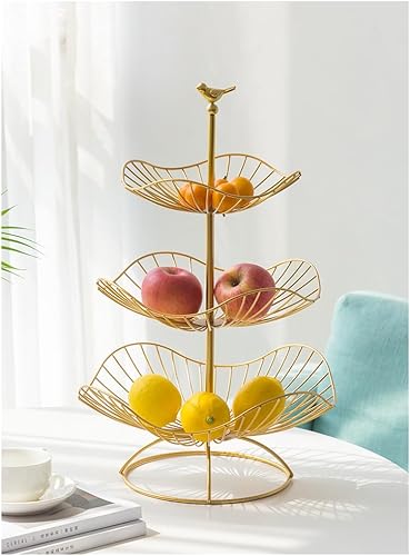 Miniatura 3 de LANDTOM Soporte decorativo para cesta de frutas de 3 niveles, soporte decorativo de hierro para fruta, soporte de alambre de metal, bandejas de