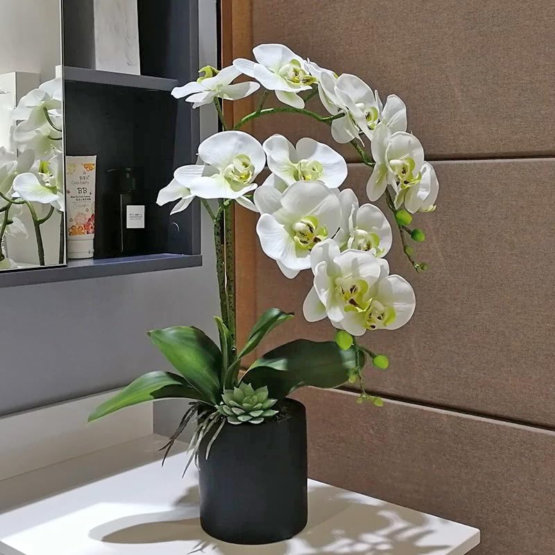 Miniatura 3 de Htmeing Flores artificiales de Phalaenopsis de 38 pulgadas, ramas de tacto real (no seda), flores de orquídeas para decoración de hogar, oficina,