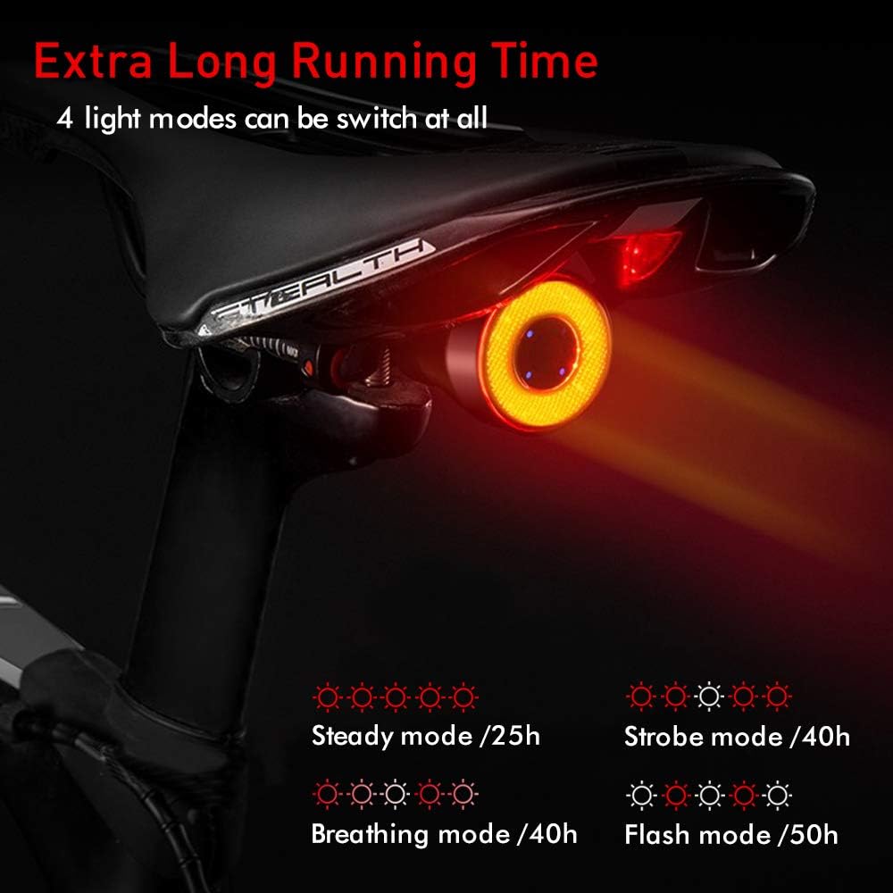 Onvian Smart Bike Tail Light, Auto On/Off USB Rechargeable Ultra Bright IPX6 Waterproof Brake Sensing Bicycle Rear Lights, Light Sense Rear Accessories Fits Any Road Bikes(Q5)