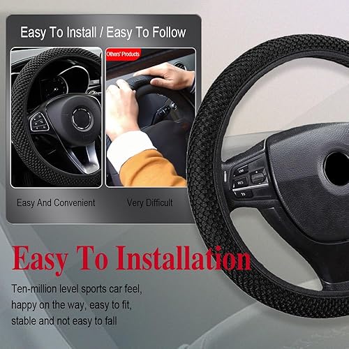 Miniatura 5 de HAOBO Funda universal para volante de automóvil de 15 pulgadas, microfibra transpirable, antideslizante, cálida en invierno y fresca en verano,