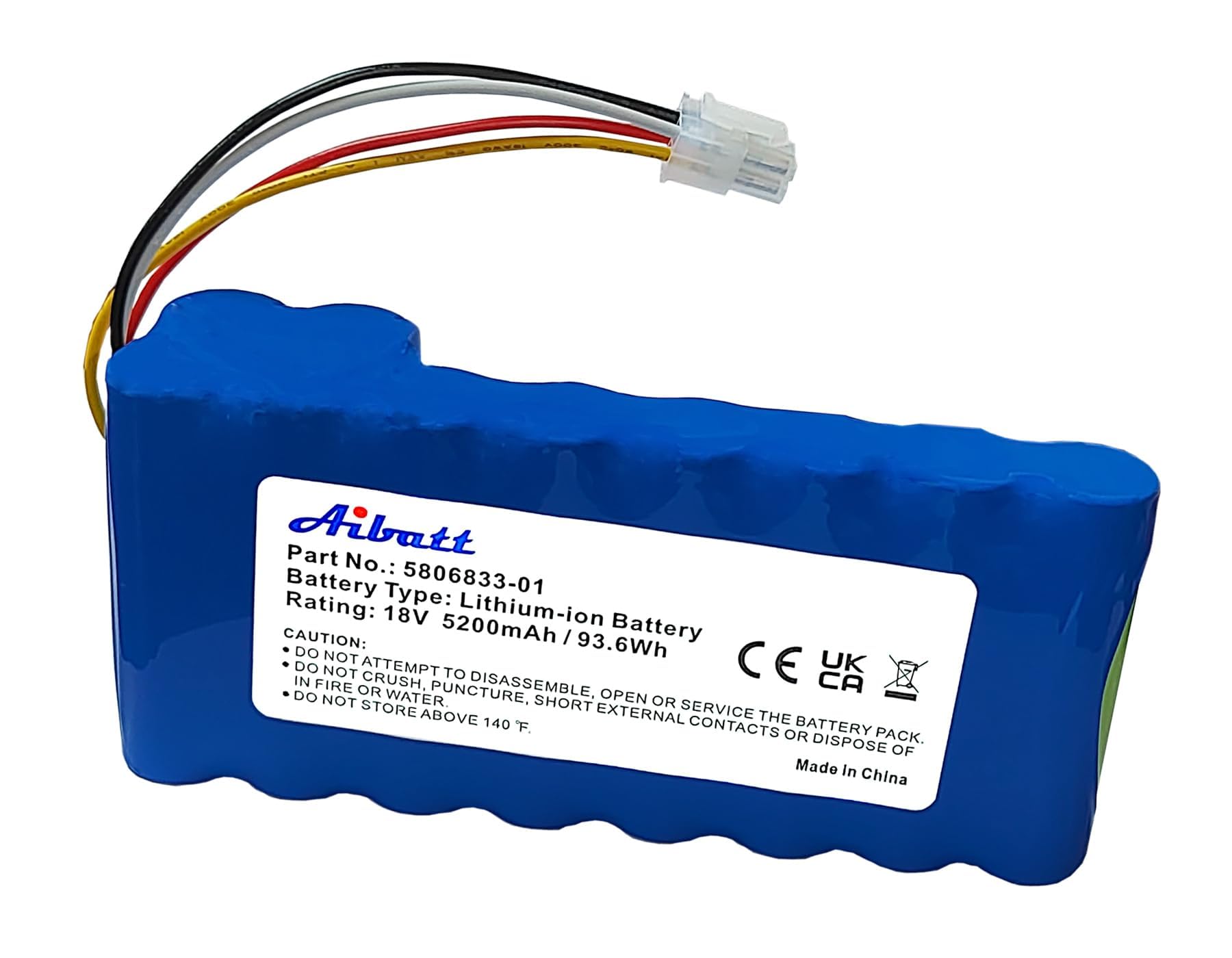 Aibatt Mähroboter akku, Ersatzakku für Husqvarna Automower 320, 330X, 420, 430, 430X, 440, 450X, 520, 550 Rasenroboter, Ersatz für 580 68 33-01,580 68 33-02 akku(5200mAh/18V/93.6Wh)