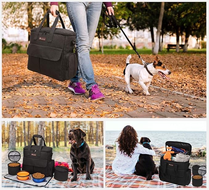 Von Fluggesellschaften zugelassene Haustier-Reisetasche, Wochenend-Hundereiseset für Hund und Katze, von Fluggesellschaften zugelassener Trage-Organizer mit Multifunktionstaschen, Schwarz