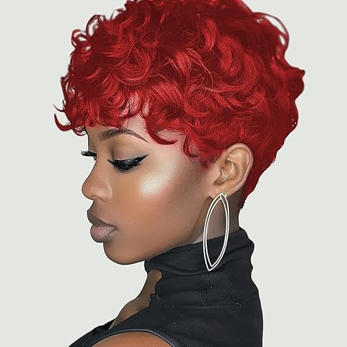 Miniatura 6 de Peluca roja de corte Pixie para mujeres negras con flequillo pelucas cortas para mujeres negras (rojo)