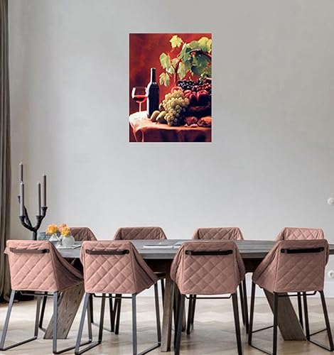 Miniatura 2 de Póster artístico de decoración de cocina con vino tinto y frutas, uvas y manzanas (16 x 20 pulgadas)