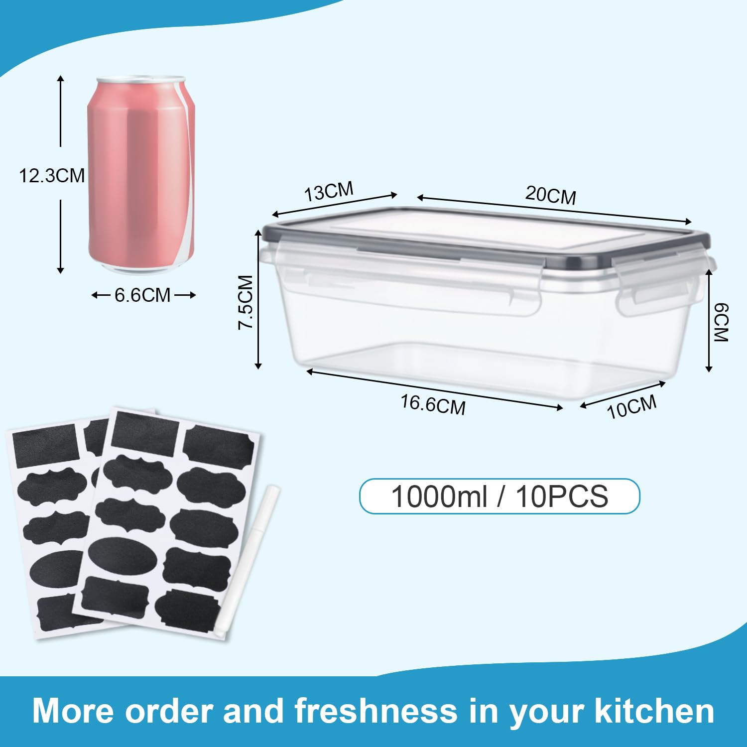 Hotec Set di contenitori salvafreschezza con coperchio, 10 x 1 l, clip & close, Meal Prep, 100% di densità, lavabili in lavastoviglie, congelatore, forno a microonde, congelatore e cucina