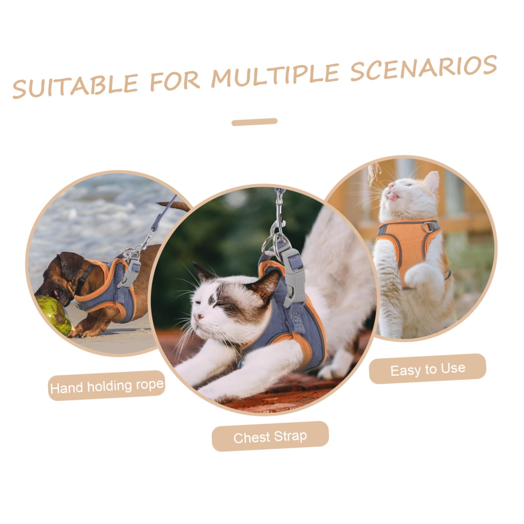 POPETPOP 3sets Pettorina Riflettente Per Cani e Gatti Guinzaglio Morbido e Traspirante Microfibra Completo Per Addestramento e Passeggiate Adatta Taglie
