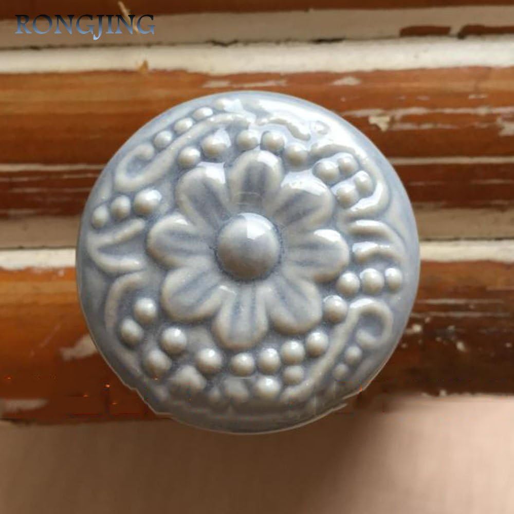 Mediterranean Ceramic Cabinet Drawer Knobs Porcelain Kids Wardrobe Handles Furniture Dresser Closet Cupboard Rural VintaPulls - (Color: Dark Green)