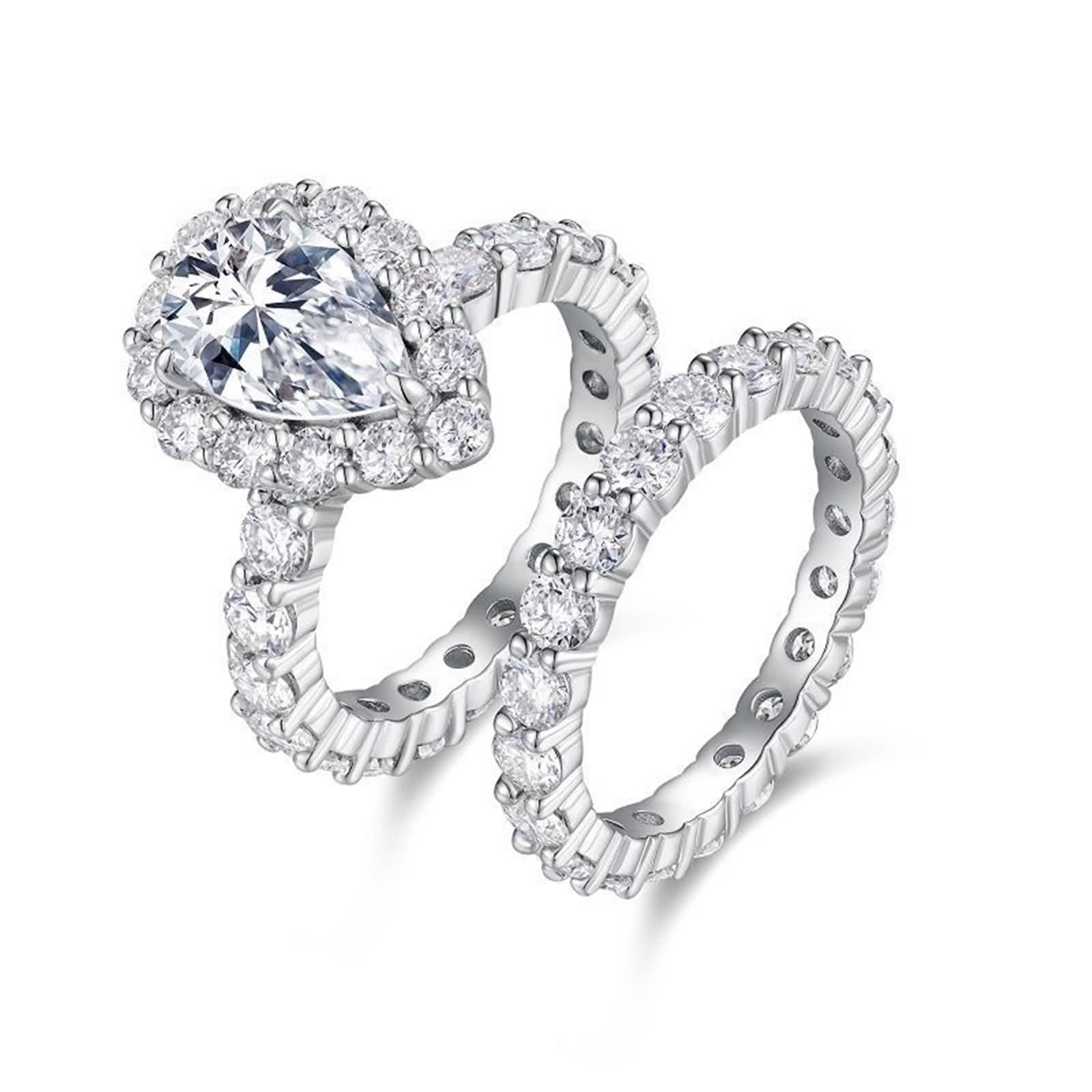 Anillos para mujer, oro auténtico, 2 unidades, oro blanco, apilables, anillos de boda con moissanite