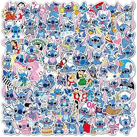 Bric Dodo 100Pcs Lilo Cartoon Stickers Laptop Car Scrapbook Phone Skateboard Computer Cute Cartoon Stickers Vinyl Waterproof Aesthetic Personalised Stickers for Children Teens Boys Girls Adults Cover