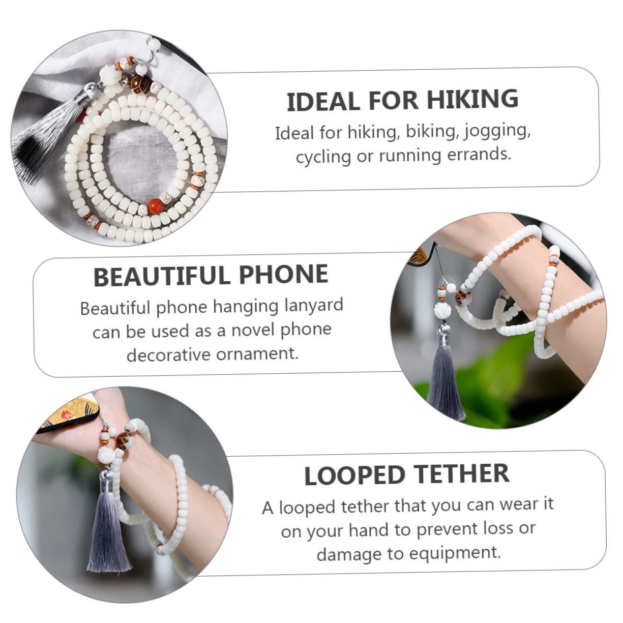 3pièces Chaîne De Téléphone De Bodhi Chinois Lanière Décorative Et Pratique Pour Smartphone Pour Accessoires De Mode Et Antipertes