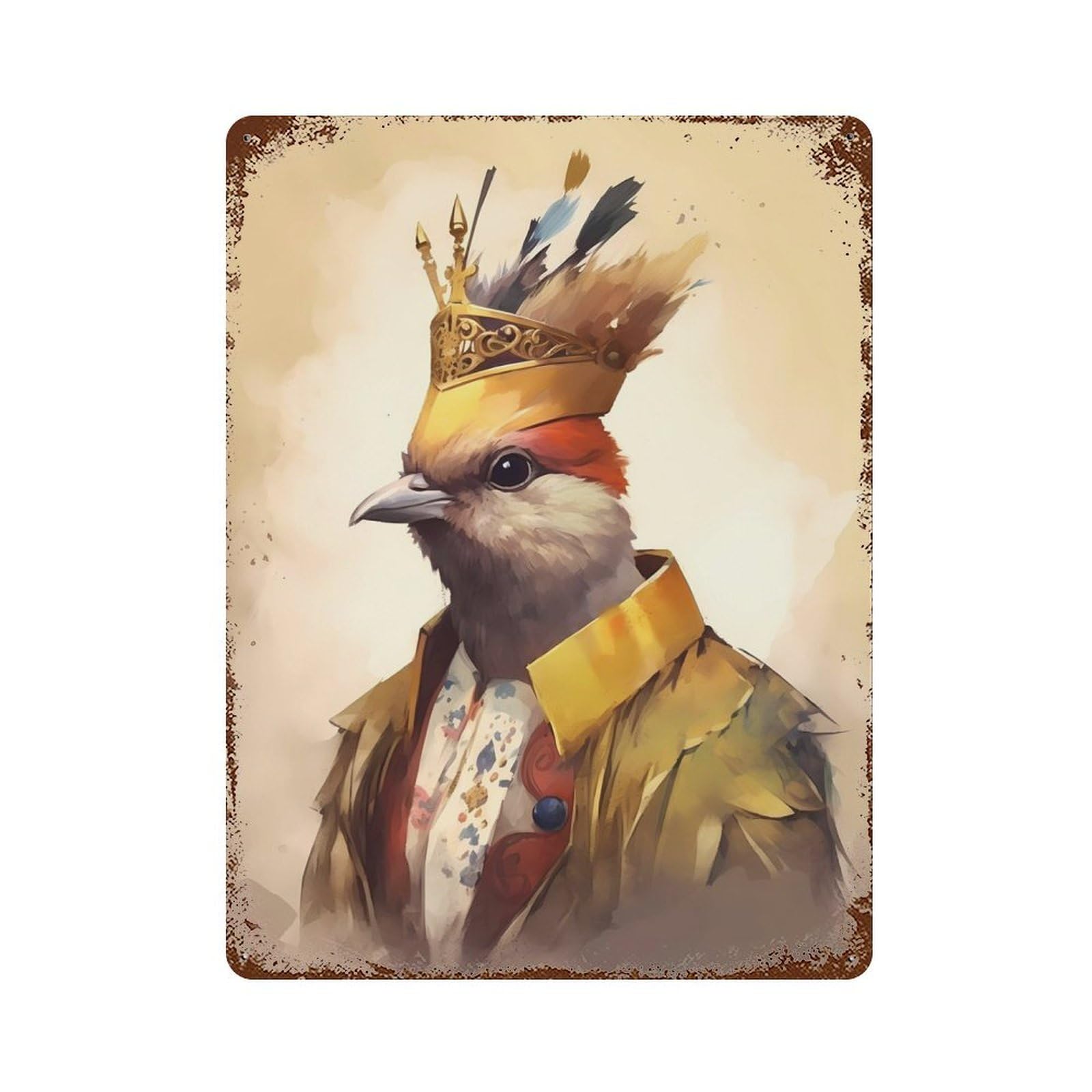 Wren Bird Rust Effect Tin Sign 15.7"x11.8", Rustic Home Decor for Garage, Bar And Workshop Decor