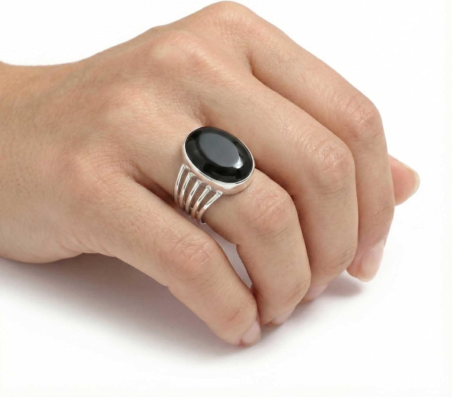 JEWELOPORIUM Boho Handmade Jewelry Chunky Natural Gemstone Labradorite, Carnelian, Rose Quartz, Crystal Oval 925 Sterling Silver Plated Ring For Women