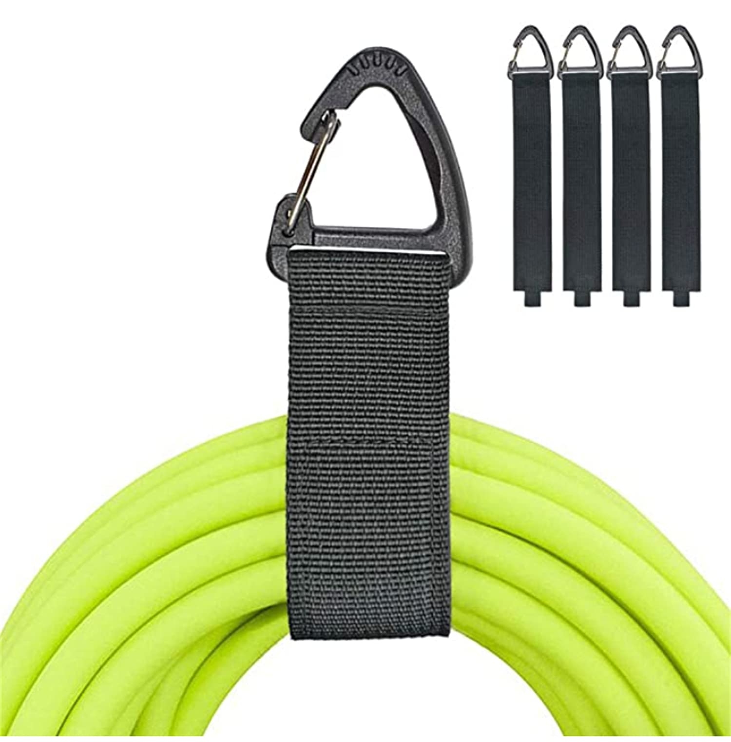 DELFINO Extension Cord Holder Organizer, 16 inch Hook and Loop Heavy Duty Storage Straps with Triangle Clips, Extension Cord Hanger for Garage Organization and Storage Cord Wrap Keeper 4 Pcs (Black)