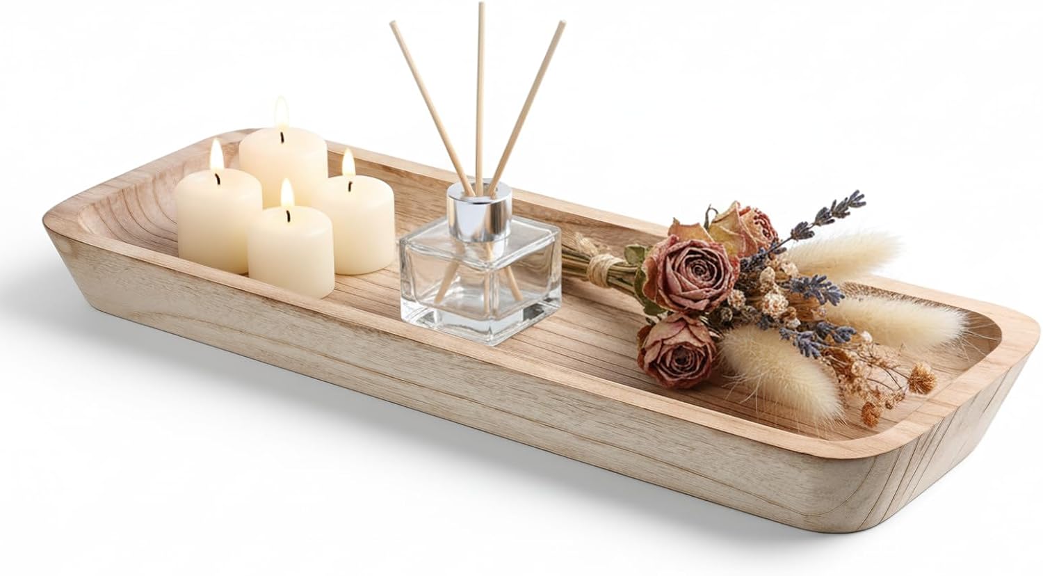 16" Decorative Bowls for Home Decor, Long Wooden Dough Bowl for Home Decors, Decorative Wood Dough Bowls, Rustic Farmhouse Decoratives Bowl Long Narrow Wooden Tray for Dining Table Decors Centerpiece