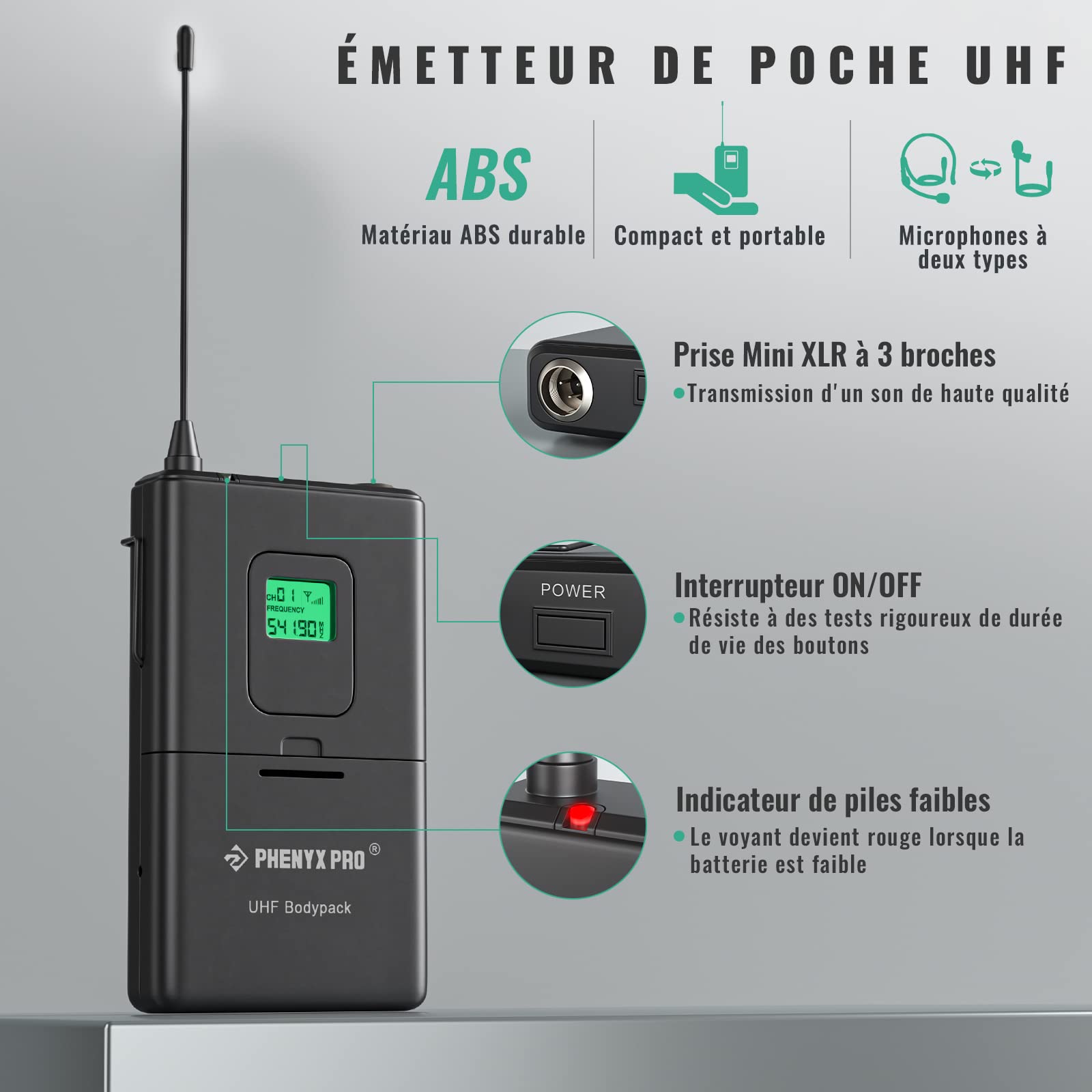 Phenyx Pro Système de Microphones sans Fil UHF 4 Canaux PTU-5000-2H2B | 2 Micros main dynamiques, 2 bodypacks, Micros casque/lavalier, Fréquence fixe, Portée 260 ft, Services religieux