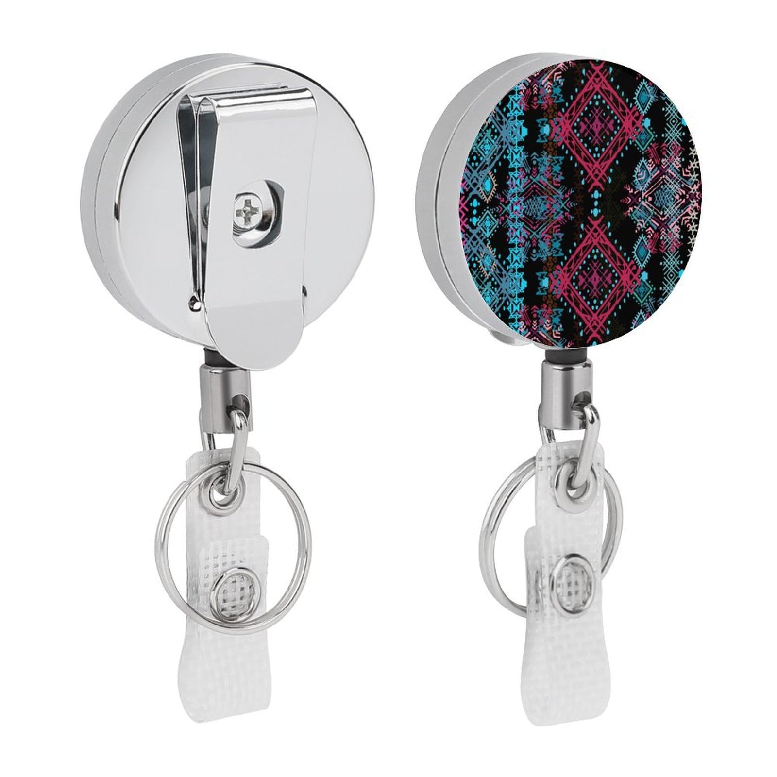 Ethnic Boho Pattern Fashion Retractable Badge Holder Heavy Duty Metal Name Tag Reels ID Clip Accessories for Nurse Teacher