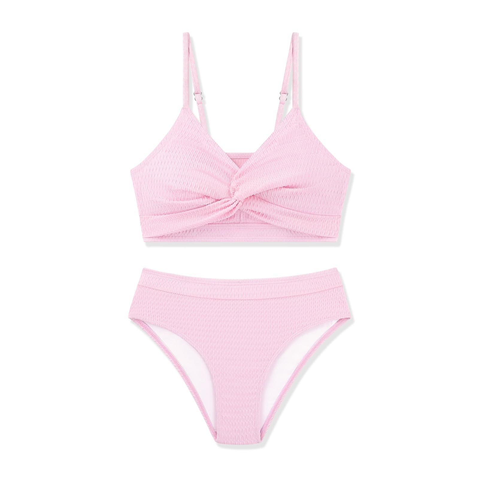 Weixinbuy Girls' Swimsuit Kid Two-Piece V-Neck Bikini Set Spaghetti Strap Twist Cross Bathing Suit Swimwear Size 9-16