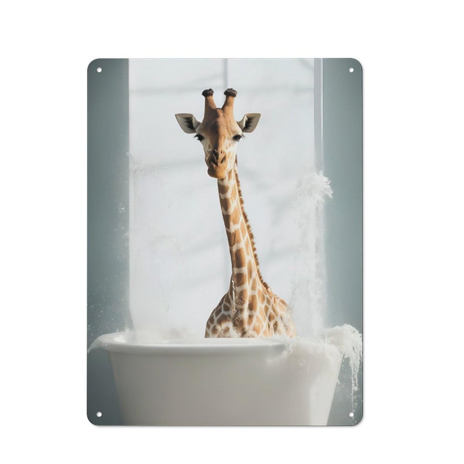 Understated Office Metal Sign 40x30cm Featuring Happy Giraffe in The Bath, Studio Wall Plaque for Office, Study, Studio Or Hallway