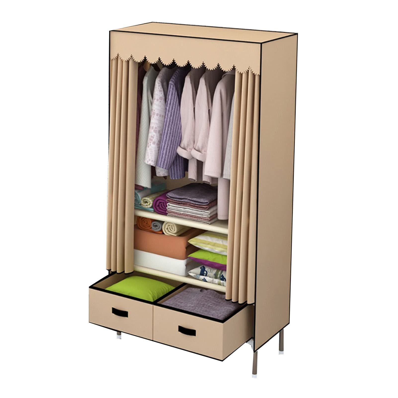 Armario plegable de tela con cajones organizadores y barra de ropa para guardarropa