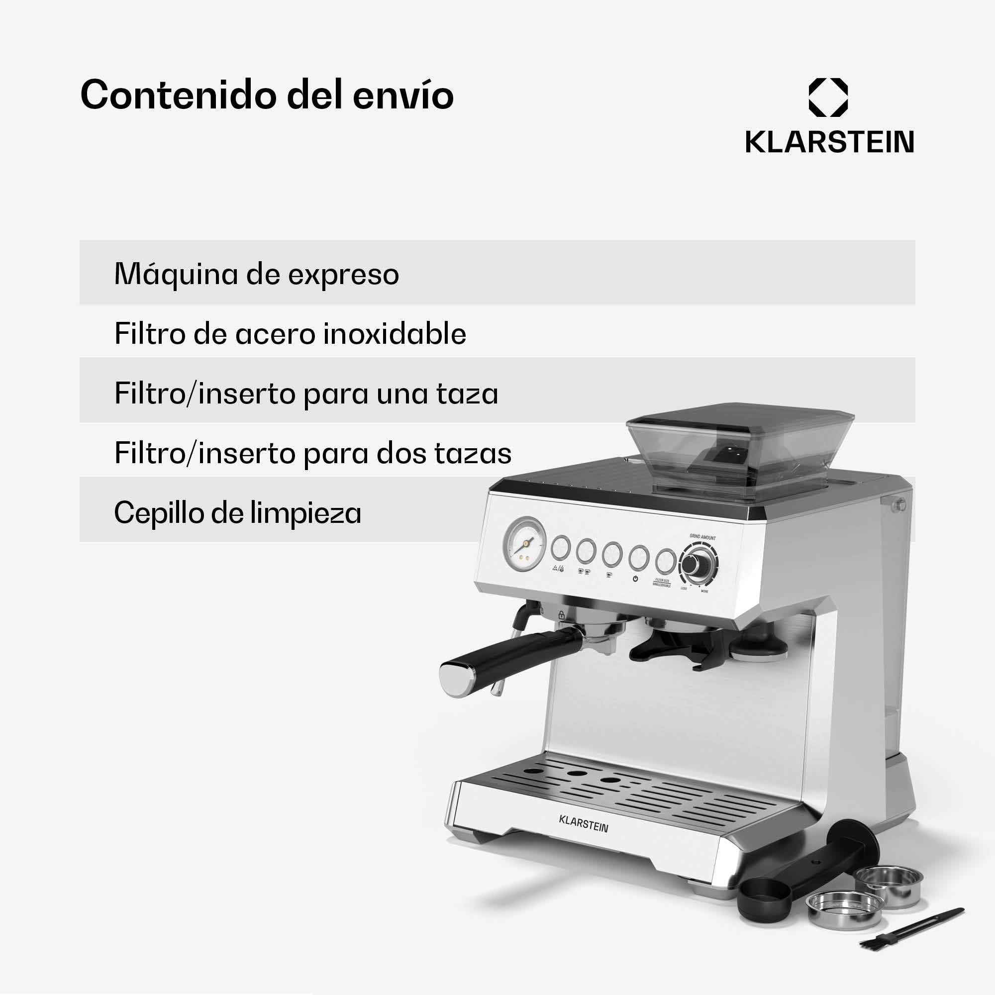 KLARSTEIN GrandPresso Cafetera Exprés 20 Bares - Molinillo Integrado, Boquilla de Vapor, 2,3L, Cafetera Barista, Espresso y Capuchino, Fácil de Usar y Limpiar