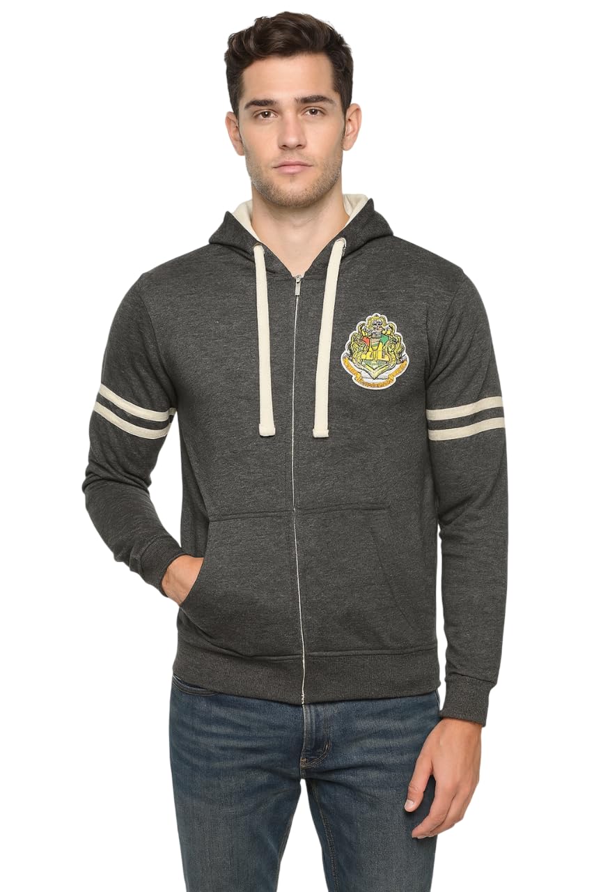 Gwcc Unisex Charcoal/Off White Harry Potter Hogwarts Zipped Hooded Sweatshirt (Xs)