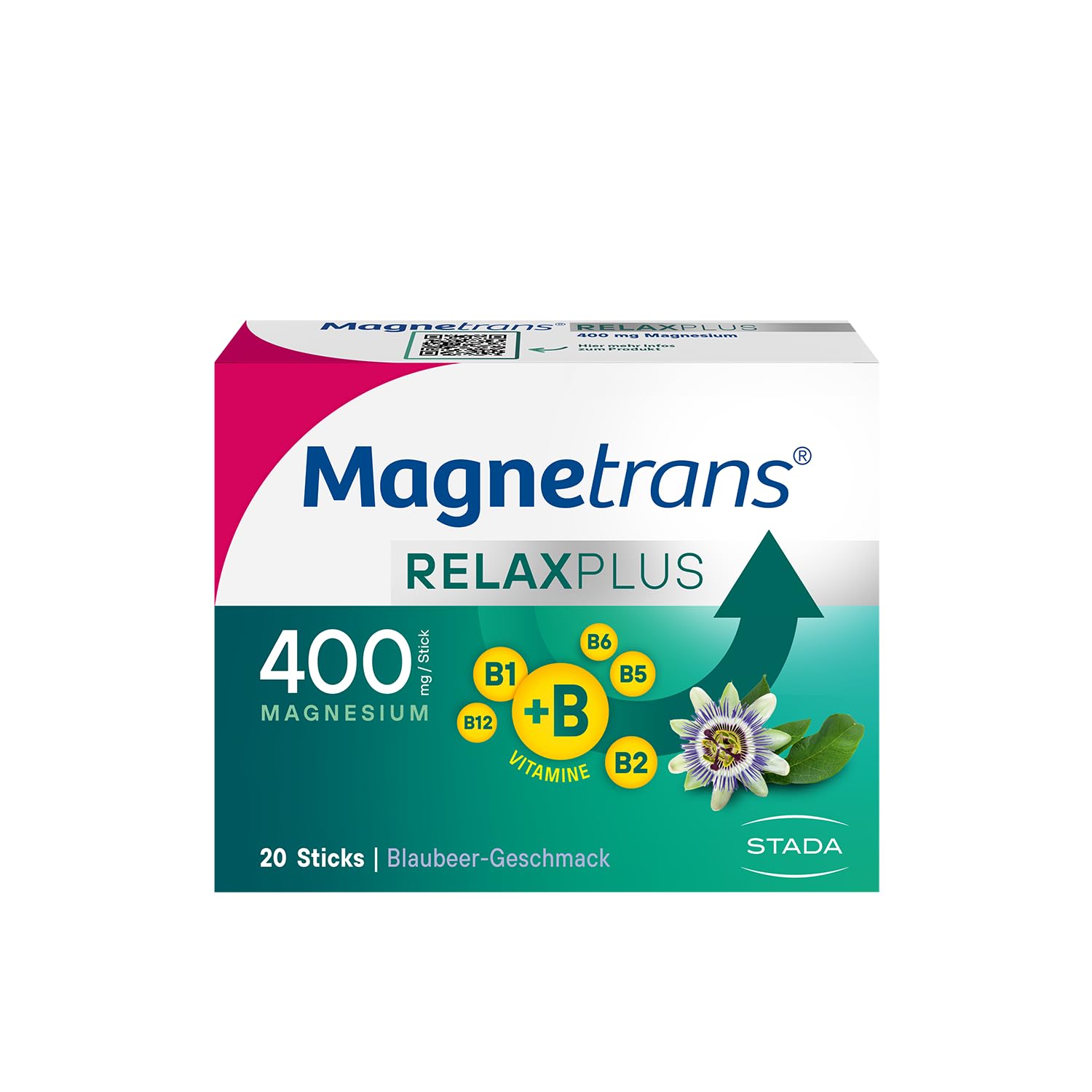 Magnetrans RelaxPlus – Direktgranulat-Sticks mit 400 mg Magnesium, Blaubeergeschmack (20 Sticks)