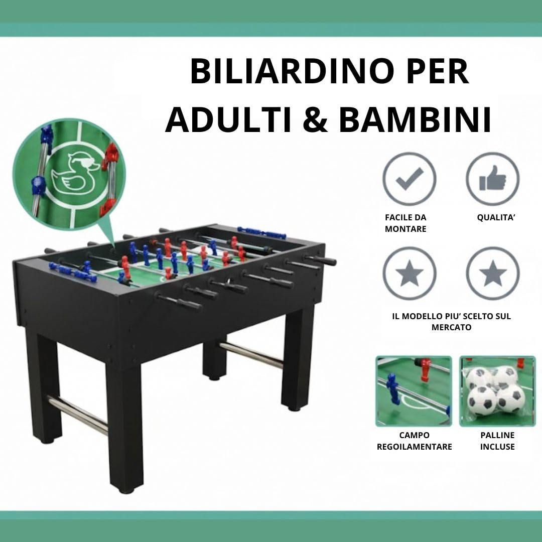 BILIARDINO - Calcio Balilla Dimensioni Regolamentari - Biliardino con ASTE TELESCOPICHE in MDF da 11vs11
