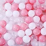 MoonxHome Ball Pit Balls 200 for Toddlers, BPA Free Crush Proof Plastic Toy Balls for Ball Pit, Children\'s Pool Water Toys, Macaron Ocean Ball for Play Tent 2.15 Inch Pack of 200 White Clear and Pink