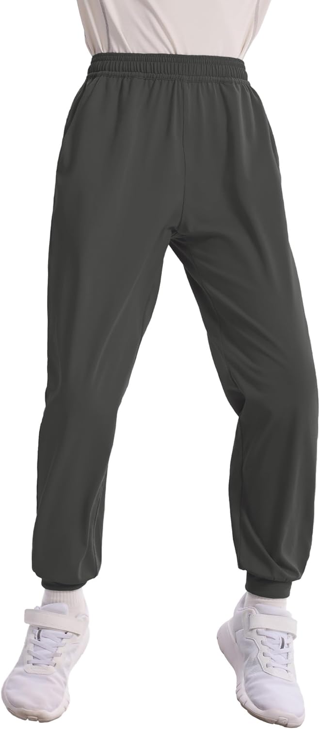 PATPAT Boys Ultra-Soft Quick-Dry Athletic Pants with Pockets & Inner Drawcord, Lightweight Joggers for Sports Training