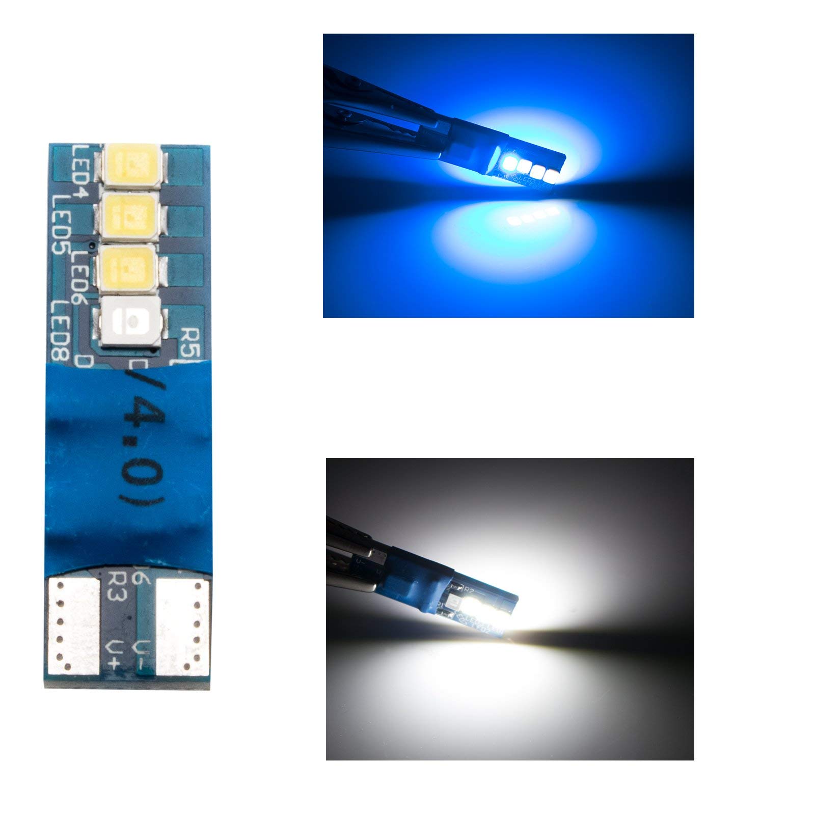 Xotic Tech 8-SMD Blue to White T10 168 194 2825 LED Side Marker Parking Light Bulbs (Dual Color, Discolor function) - Pack of 2