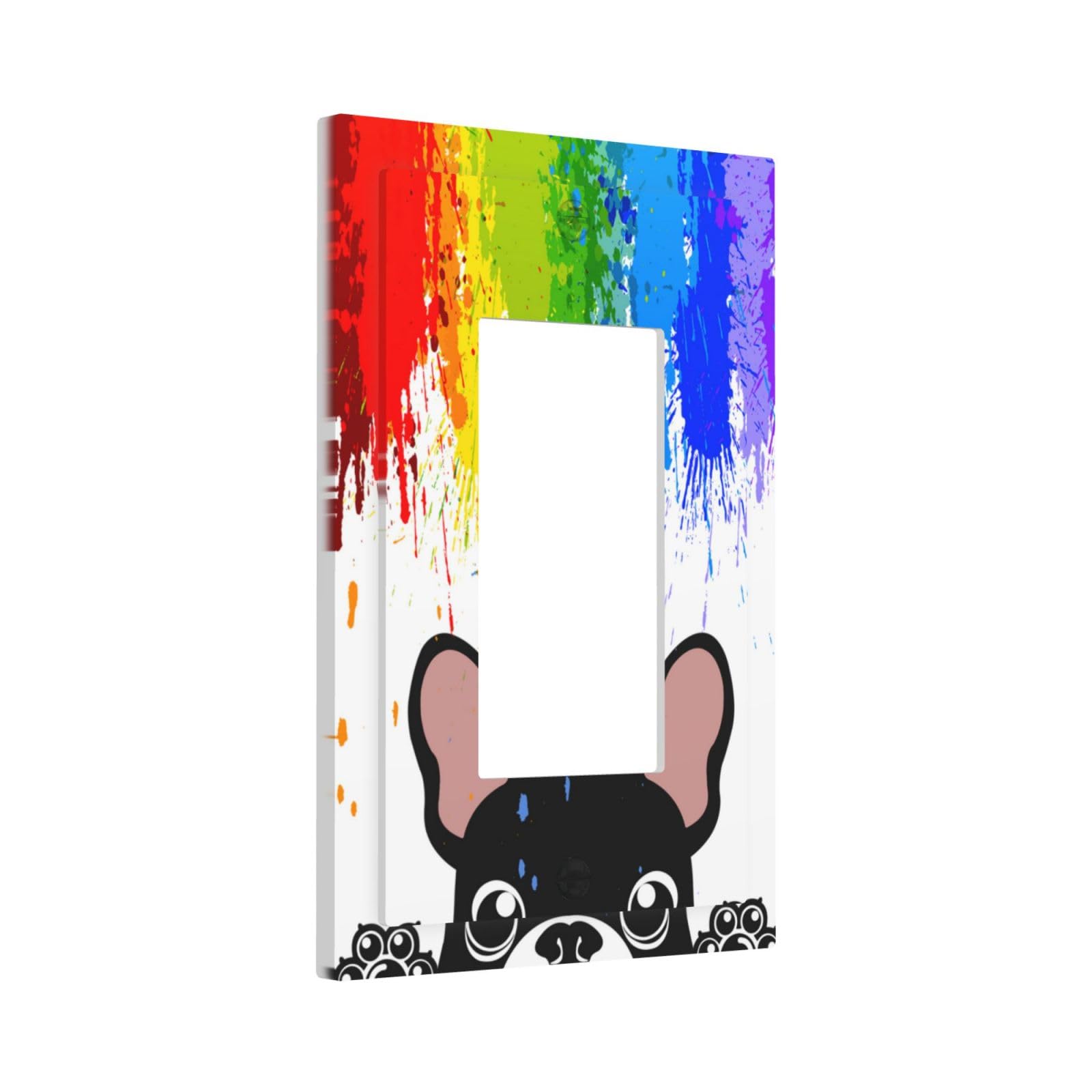 Novelty Funny Pastel Colors Rainbow and Dogs Single Rocker Decora Light Switch Cover Decorative Wall Plate 1 Gang Outlet Cover Cute Black Puppy Gfci Electrical Switchplate Dimmer Faceplate for Nursery