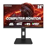 Viewedge 24 inch 4K 60Hz Computer Monitor, 5ms UHD 2160p IPS Monitor, Type C, HDMI, DP Port, Built-in Speakers, Vertical Monitor Support Wall Mount