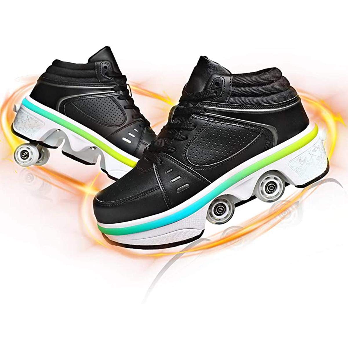 Roller Skates Double-row Four rounds Roller Skates Adjustable Classic High-top Roller Skates for Beginners, Boys, Girls Indoor and Outdoor/451 (Color : Preto, Size : 42)