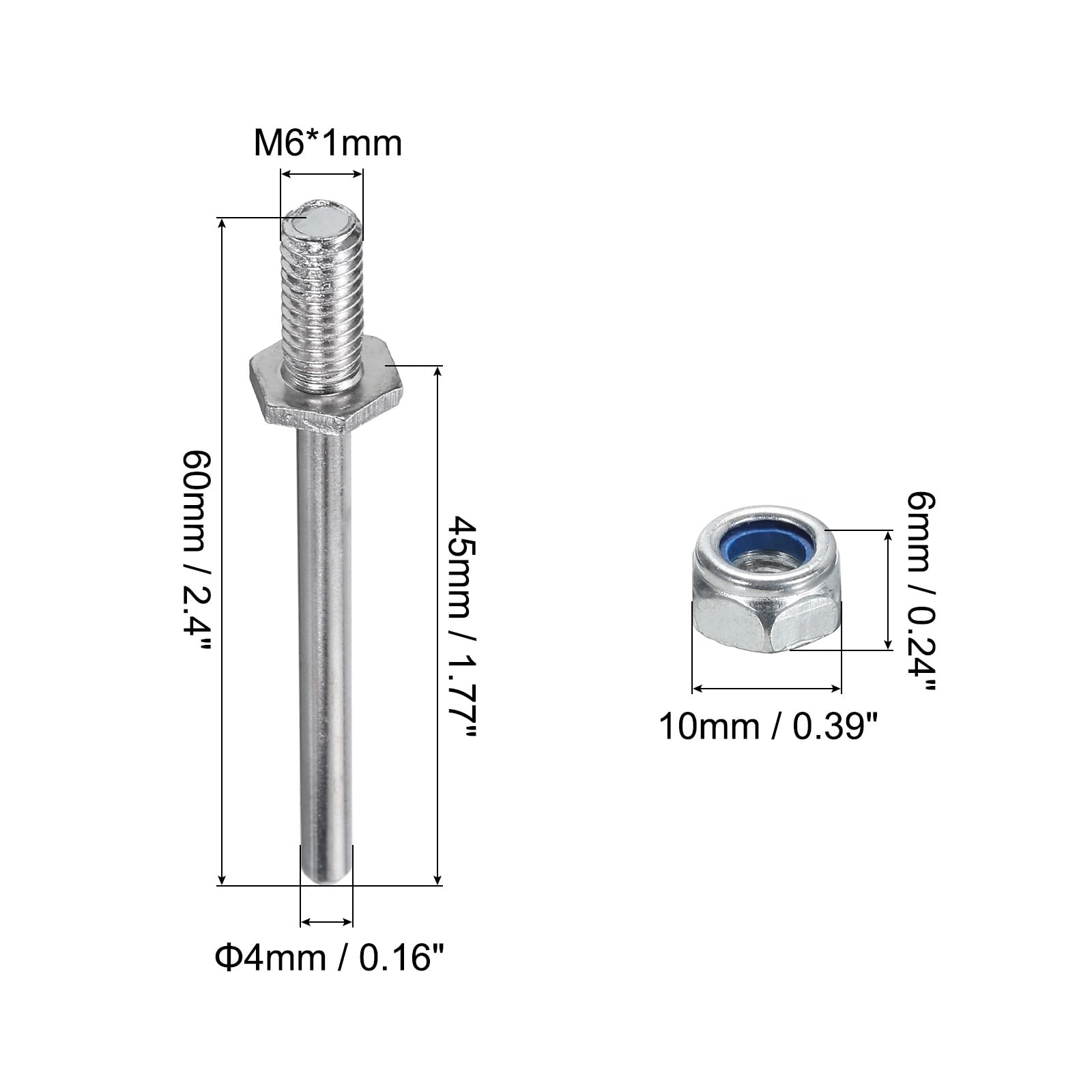 MECCANIXITY Pack of 3 Landing Gear Steel Axle 5/32 Inch Dia 2.4 Inch Length M6 Wheel Drive Shaft with Nuts for RC Airplane