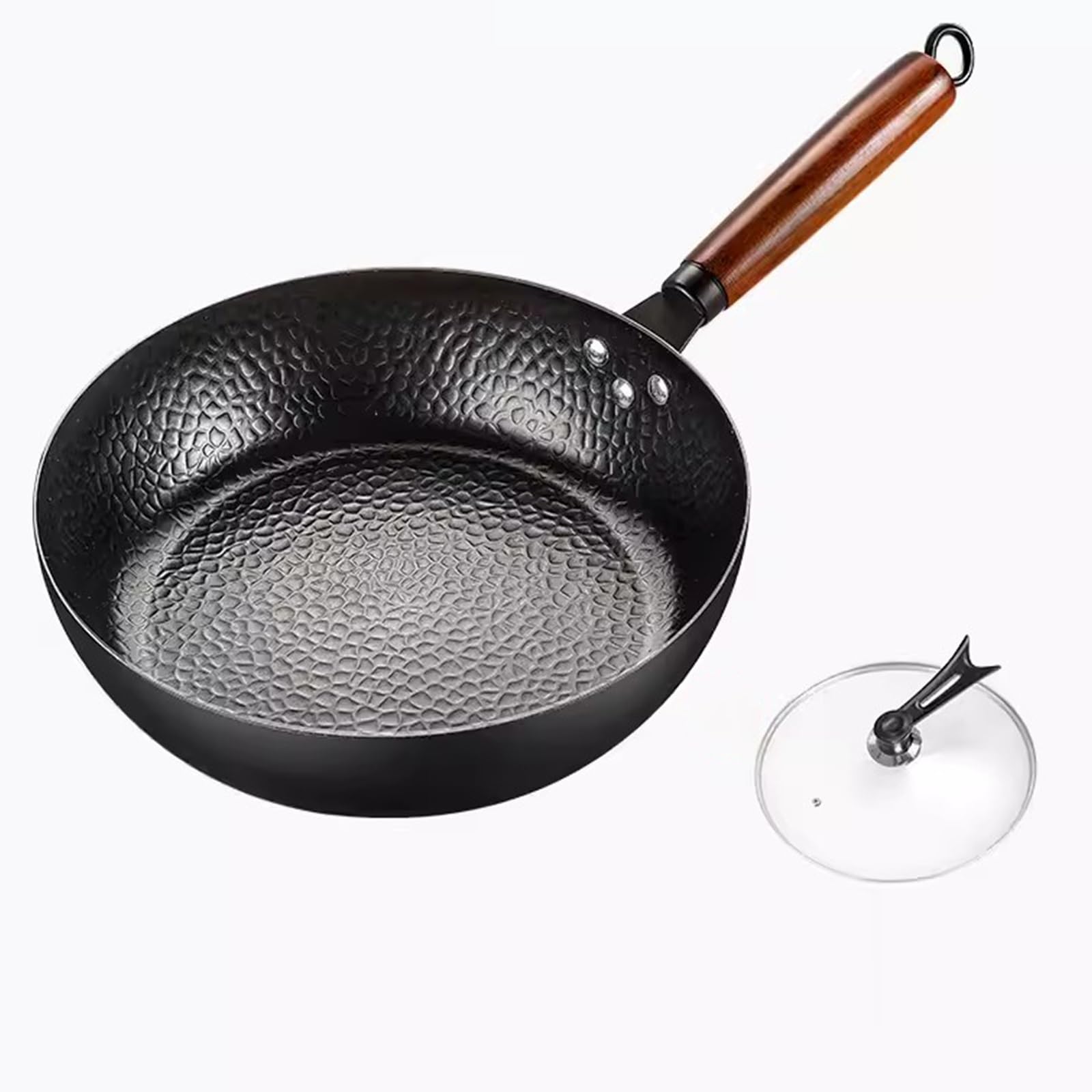 Sartén Antiadherente De Acero Al Carbono, Sin Químicos, con Fondo Plano, para Wok, Woks Y Salteados, Apta para Inducción, Eléctrica, Gas, Halógena, Todo Tipo De Cocinas(Negro-28cm)