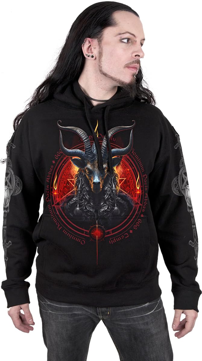 Spiral Baphomet Uomo Felpa con Cappuccio Nero 100% Cotone Regular