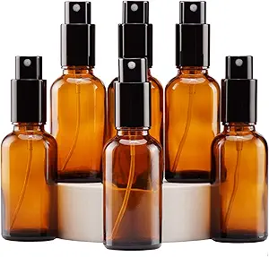 YIZHAO Amber Glass Spray Bottles 1oz, with Small Fine Mist Spray, Metal Cap, Refillable for Essential Oil,Travel,Cleaning,Perfume,Aromatherapy,Makeup – 6 Pcs
