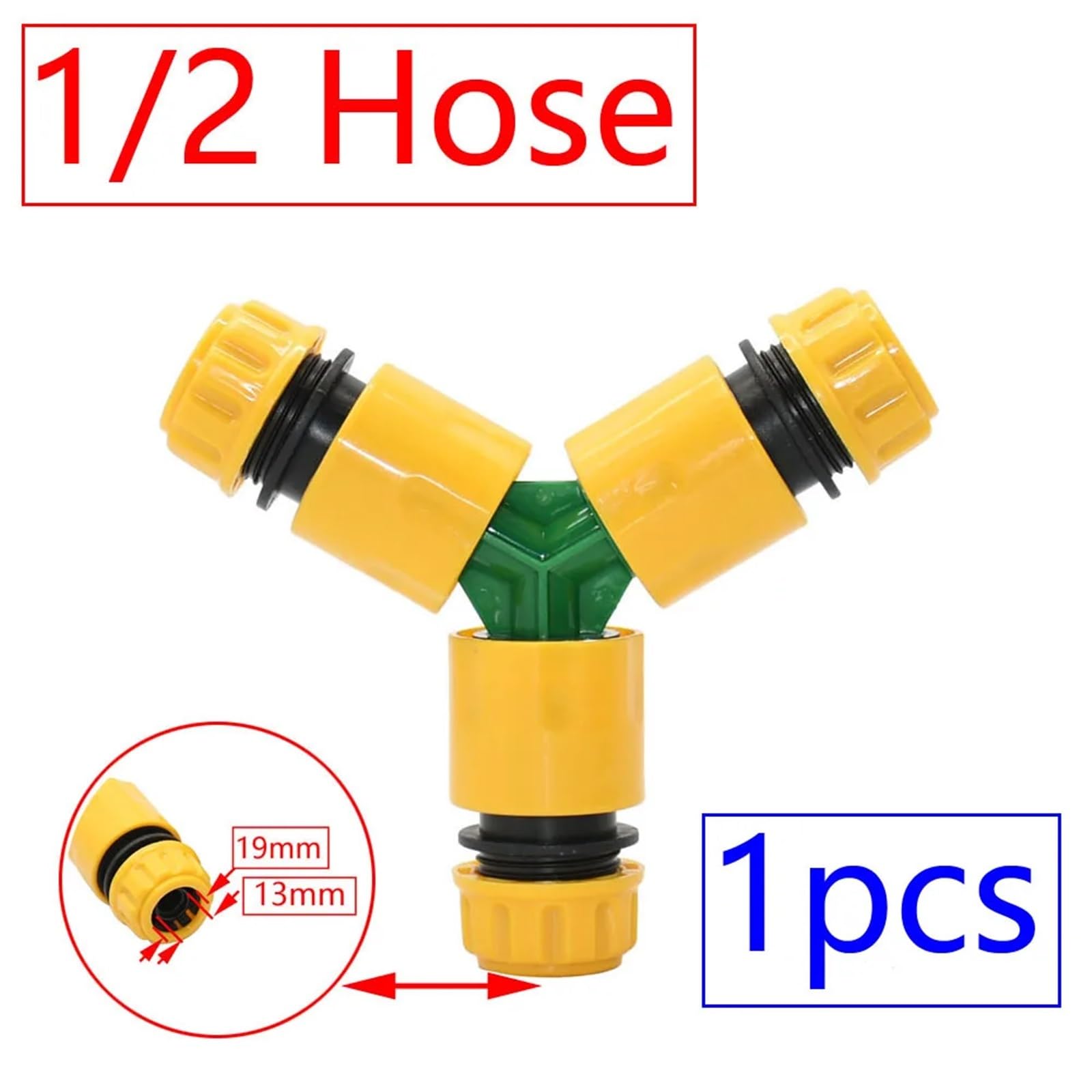 Conector en Y de 16 mm de 1/2 3/4 pulgadas de 2/3 vías para grifo de jardín, divisor de agua con válvula de riego rápido (verde)