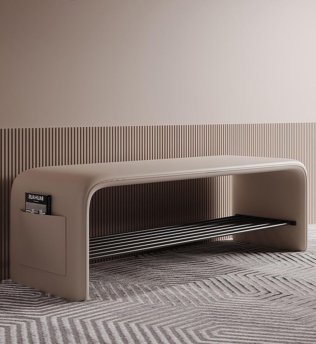 FCXWEVR MultiFunctional Beige Shoe Bench 80cm Long Storage Ottoman for Bedroom & Entryway Ideal Shoe Organizer with Storage Seat Stylish & SpaceSaving Design