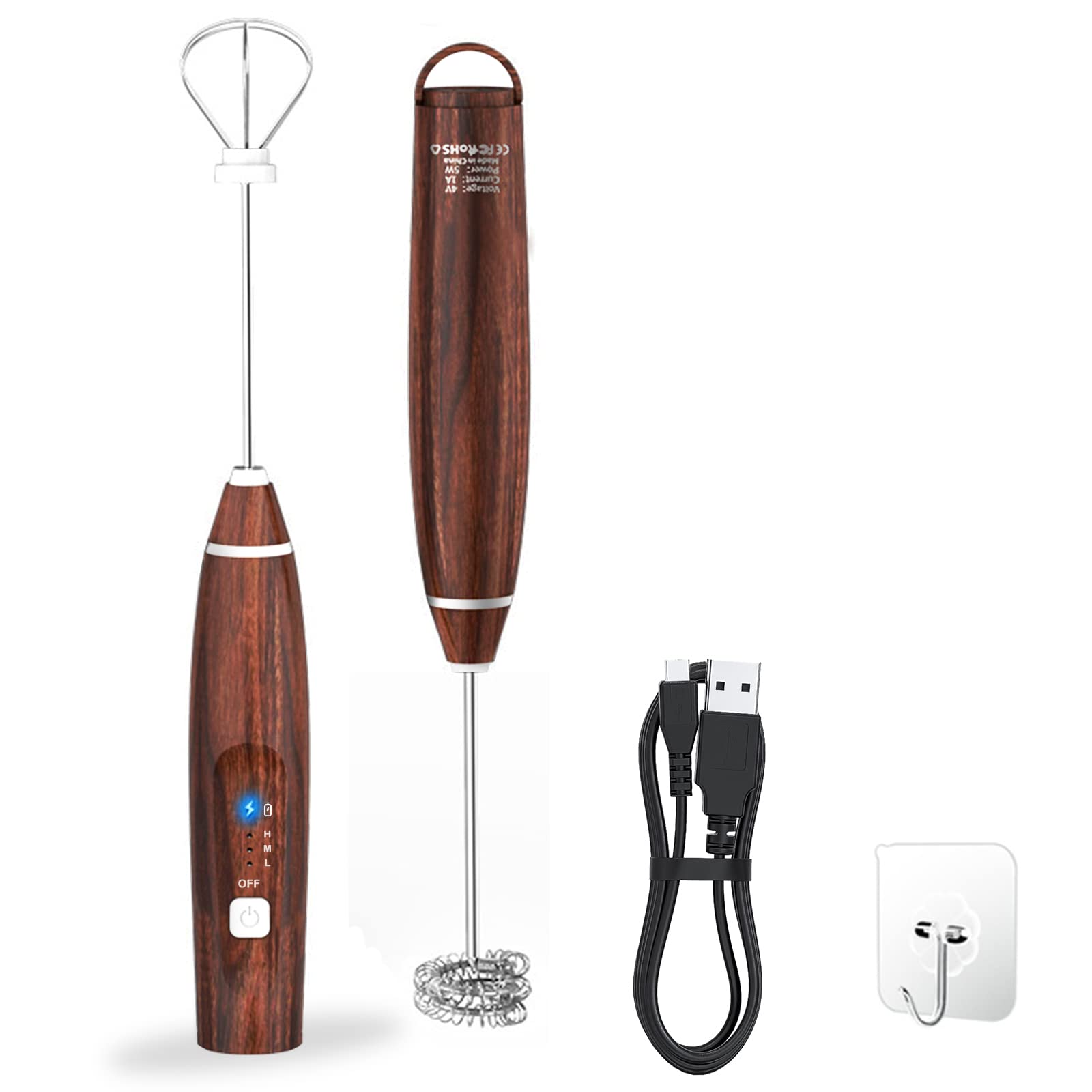 Milk Frother Handheld, Handheld Electric Stirrer Foam Maker Whisk with USB Rechargeable 3 Speeds, Mini Milk Foamer for Coffee Latte, Cappuccino, Frappe, Matcha, Hot Chocolate - Dark Brown