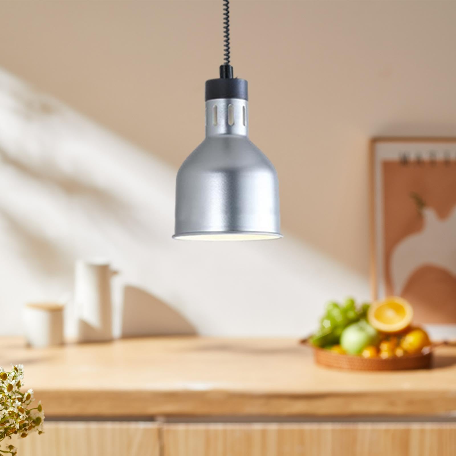 MagiDeal Lampe chauffante rétractable suspendue, lampe chauffante pour aliments, lampe chauffante pour buffet, lampe chauffante pour buffet, longueur réglable, Argent A