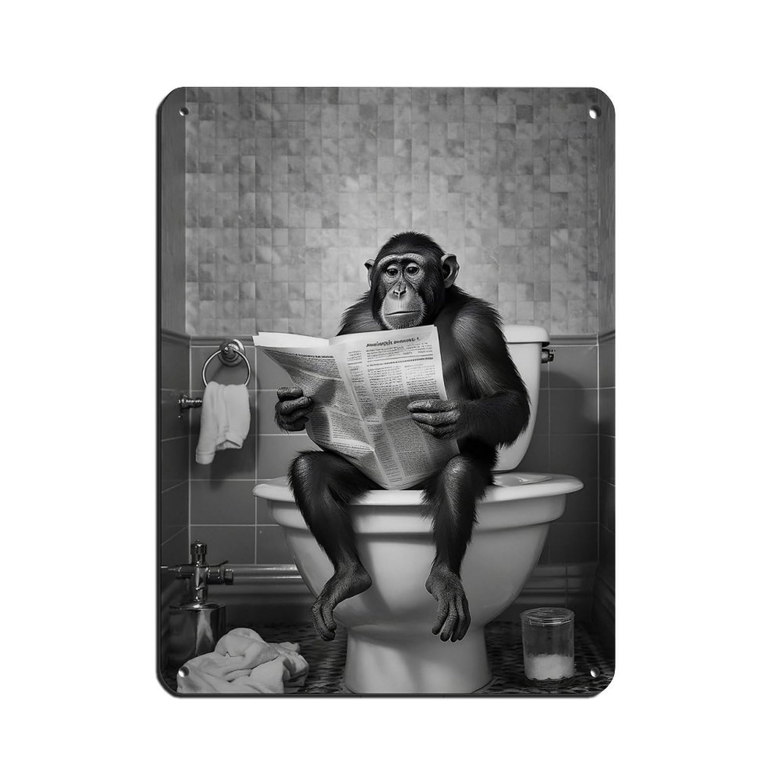 Lxwnze 30L X 40W Cm Monkey, Funny Bathroom Decor Tin Sign Vintage Metal Pub Club Cafe Bar Home Wall Art Decoration Poster Retro 12X16inch(30X40cm)
