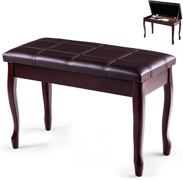 Piano Bench, Solid Wood Keyboard Bench with Storage Compartment, Exquisite Legs & Thick Cushion, Classical Elegant Piano Stool Duet Seat for Home, 14 D x 29.5 W x 19.5 H Brown
