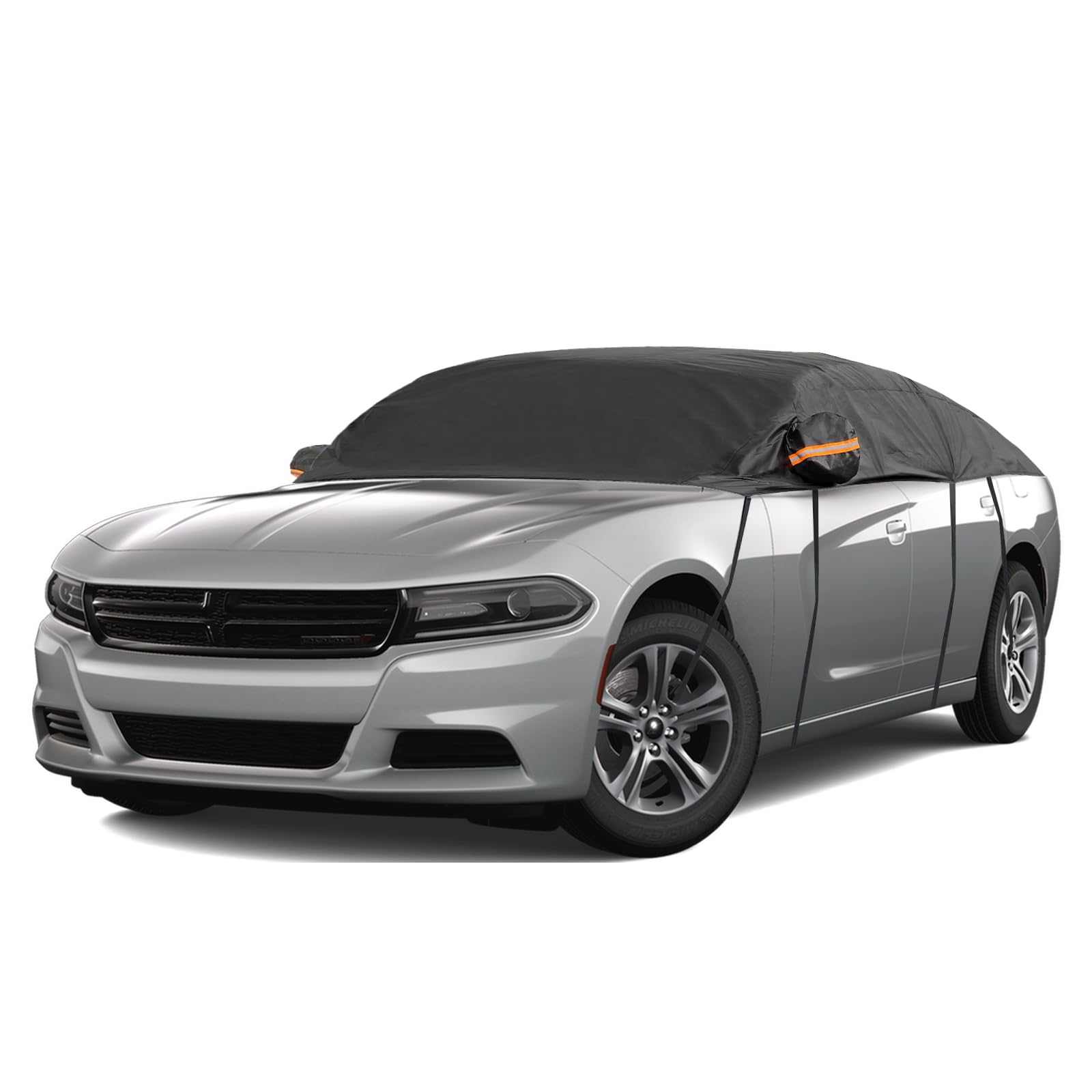 Half Car Cover, Windshield Cover for Ice and Snow, Car Snow Cover, Heavy Duty, UV Protection &amp; Waterproof, Universal Fit to Most Sedan Black
