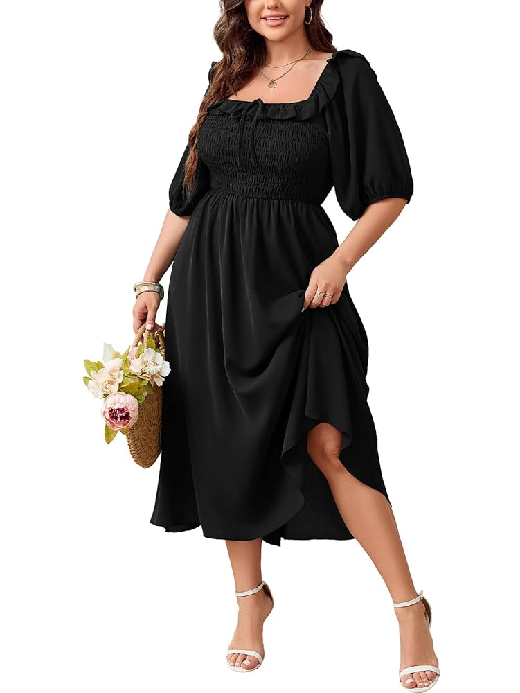 SCOMCHIC Womens Plus Size Summer Dresses Short Sleeve Ruffle