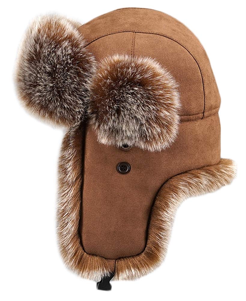 Insun Unisex Chapka Suède Chapeau de Trappeur en Fausse Fourrure Chaud Anti Vent Ushanka Chapeau de Chasse Russe