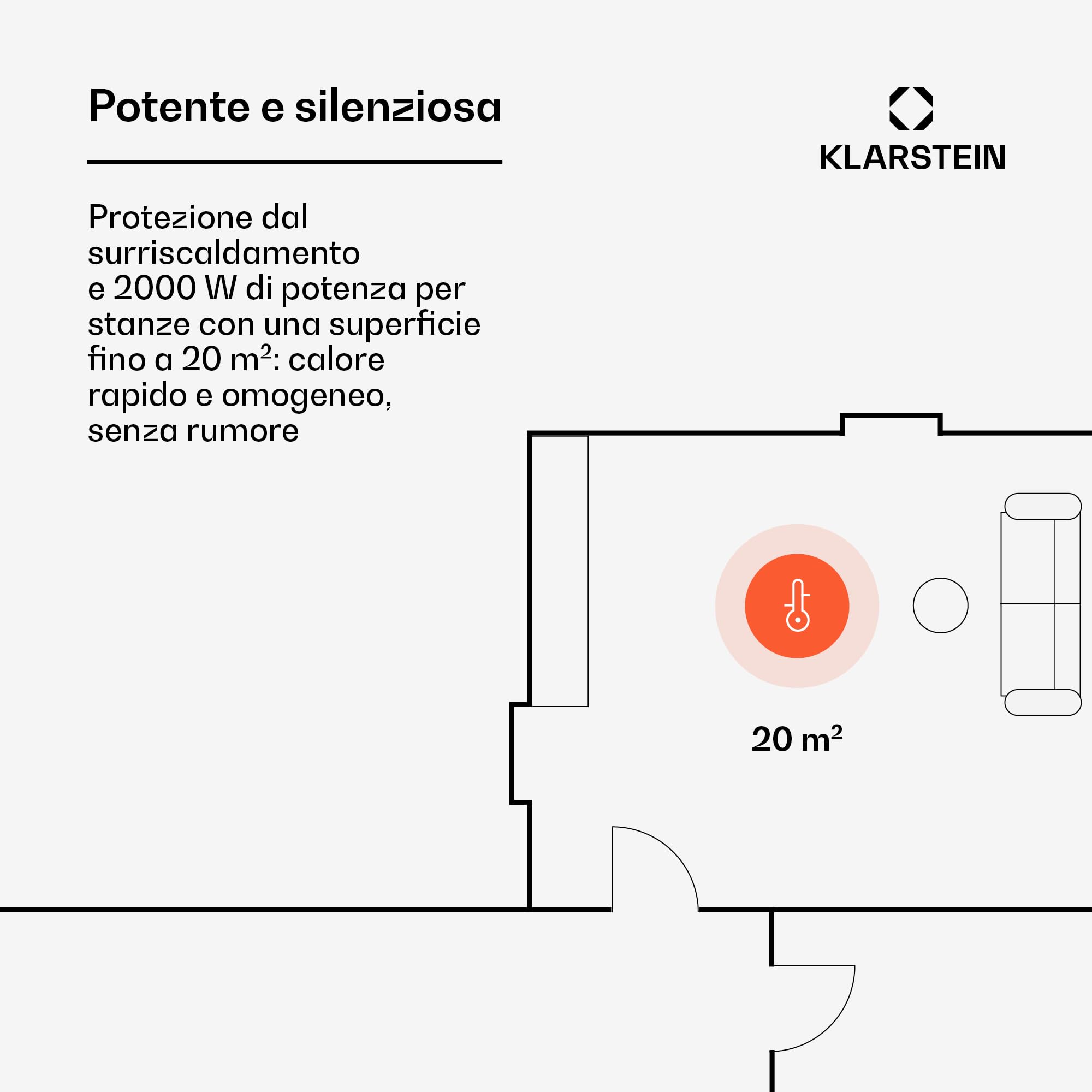 Klarstein Hot Spot Slimcurve - Stufa a Parete, Riscaldatore con Termostato, Stanze fino a 40 m², 80 x 40 cm, 1000/2000 Watt, Temperatura Impostabile da 5 a 40 °C, Bianco Fumo