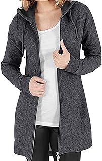Tuopuda Womens Long Hoodies Zip Up Plain Hoodie Long Sleeves Ladies Fleece Longline Hoodie Sweatshirts Casual Loose Hooded...