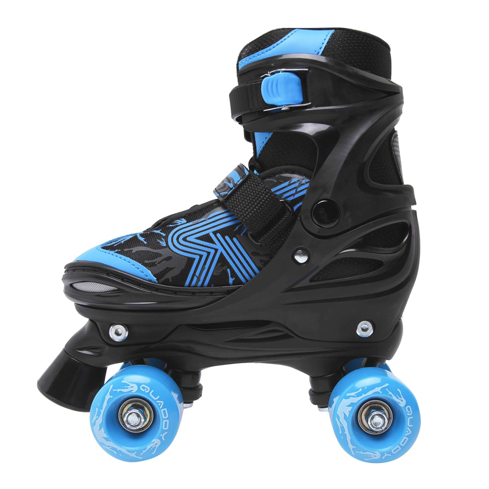 ROCES Kids' Quaddy 3.0 Boys' Roller Skates for Beginners and Elementary Level Skaters | Comfortable Stable Adjustable Quad Skates for Boys, Black/Astro Blue, 5-8